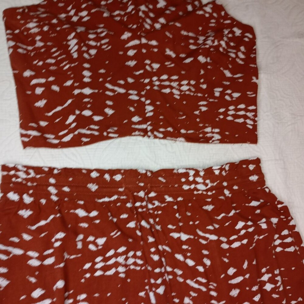 Heartloom Two-Piece Halter Top & Midi Skirt Set Size L Womens Rust & White - Picture 7 of 8
